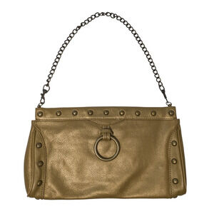 Hobo International Gold Bronze Leather Shoulder Bag Convertible Clutch Studded